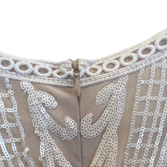 Endless Rose Beaded Brocade Dress Womens Size S White Sequin Nude lining - Picture 8 of 15